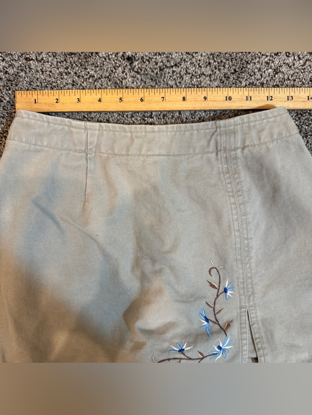 Vintage 90s Route 66 Casual Gray Cotton Denim Skort with Cute Floral Embroidery - Picture 4 of 6